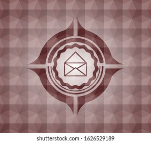 envelope icon inside red seamless emblem or badge with abstract geometric pattern background.