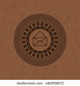 envelope icon inside retro style wooden emblem