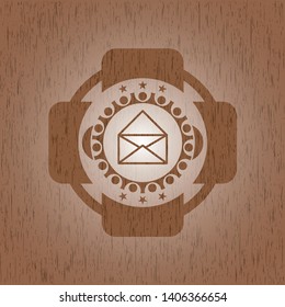 envelope icon inside retro style wooden emblem