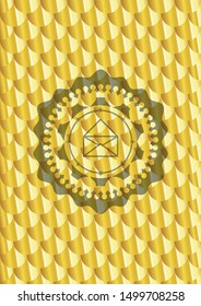 envelope icon inside shiny golden emblem. Scales pattern. Vector Illustration. Detailed.
