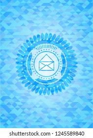 envelope icon inside sky blue emblem with mosaic background