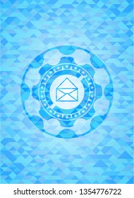 envelope icon inside sky blue emblem with mosaic background