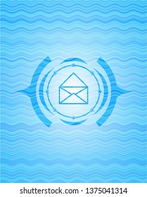 envelope icon inside sky blue water emblem.