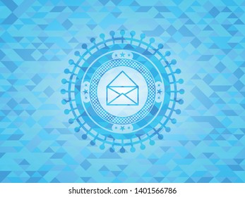 envelope icon inside sky blue mosaic emblem