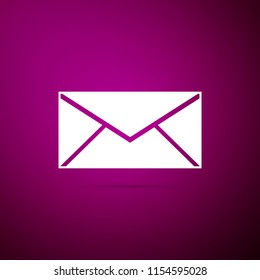Envelope icon isolated on purple background. Email message letter symbol. Flat design. Vector Illustration