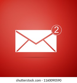 Envelope icon isolated on red background. Received message concept. New, email incoming message, sms. Mail delivery service. Flat design. Vector Illustration