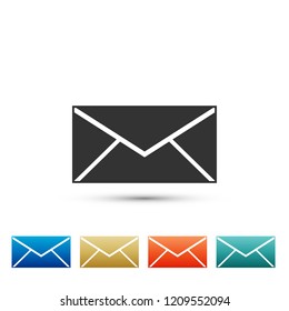 Envelope icon isolated on white background. Email message letter symbol. Set elements in colored icons. Flat design. Vector Illustration