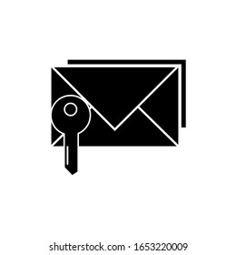Envelope icon, key sign design. Encrypted mail