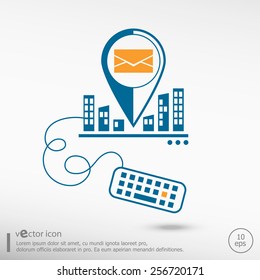 Envelope icon and keyboard. Line icons for application development, creative process.