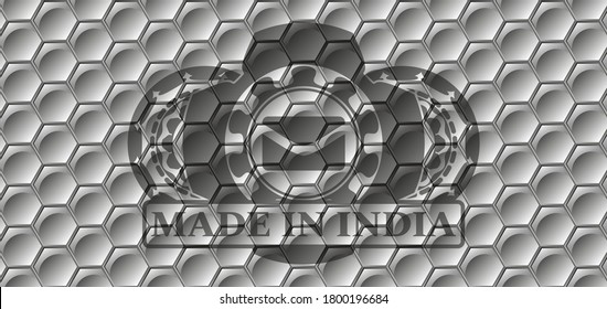 envelope icon and Made in India text grey color hexagon geometric pattern realistic emblem. Trendy fashionable background. Artistic illustration. 