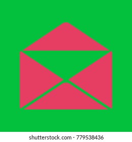 Envelope icon. Mail sign. Vector. Paradise pink icon on dark pastel green background.