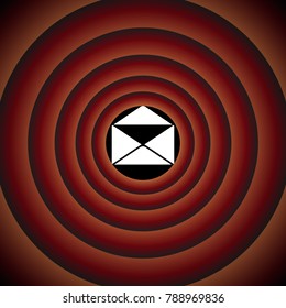 Envelope icon. Mail sign. Vector. White icon on black circle in gradient rings.