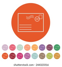 The envelope icon. Mail symbol. Flat Vector illustration. Button Set