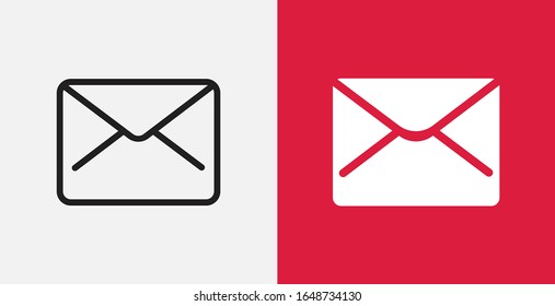 Envelope icon. Mail icon. Vector illustration icon. Icon for messages. Outline and filled icons set