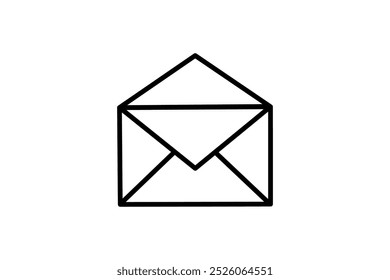 envelope icon, minimalist design, black and white, simple line art, open envelope, abstract representation, stationery theme