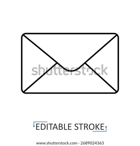 An envelope icon in a minimalist line style with editable stroke. Mail symbol, business correspondence, post office communication, contact message, email notification, wedding invitation.