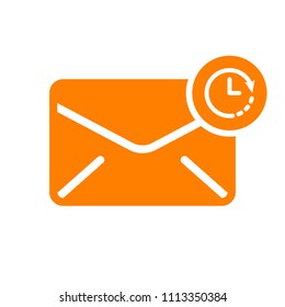 Envelope icon, multimedia icon with clock sign. Envelope icon and countdown, deadline, schedule, planning symbol. Vector illustration