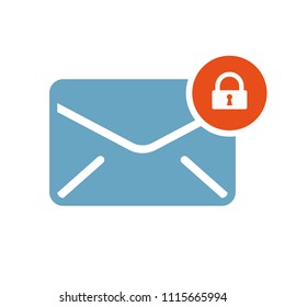 Envelope icon, multimedia icon with padlock sign. Envelope icon and security, protection, privacy symbol. Vector illustration