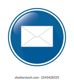 Envelope icon on 3D blue button, vector illustration isolated on white background.
