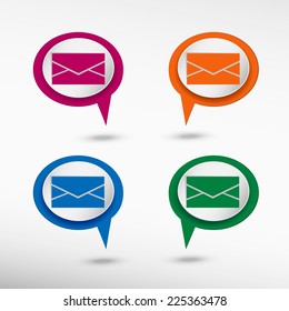 Envelope icon on colorful chat speech bubbles