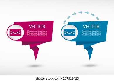 Envelope icon on origami paper speech bubble or web banner, prints. Vector illustration