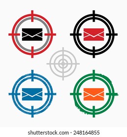 Envelope icon on target icons background. Crosshair icon. Vector illustration.
