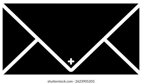 Icono del sobre en el fondo blanco, icono simple blanco y negro del sobre