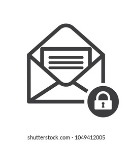 Envelope icon with padlock sign. Envelope icon and security, protection, privacy symbol. Vector icon