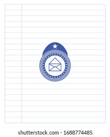 dibuje de lápiz de icono de sobre. Tinta azul. Ilustración vectorial. Detallado.