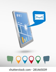 Envelope icon and perspective smartphone vector realistic. Set of bright map pointers for printing, website, presentation element and application mockup.
 