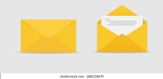 Envelope icon, realistic blank white letter paper, template open and closed - stock vector.