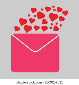 Envelope icon and red heart on blue background.