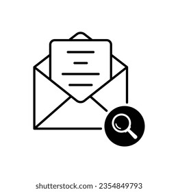 Envelope icon with research sign. Envelope icon and explore, find, inspect symbol. Vector icon