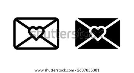 Envelope icon. Romantic love letter with heart seal sign. Valentine message and wedding invitation symbol. Cute greeting and emotional communication pictogram. Affection mail illustration.