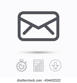 Envelope icon. Send email message sign. Internet mailing symbol. Stopwatch, chart graph and download arrow. Linear icons on white background. Vector