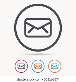 Envelope icon. Send email message sign. Internet mailing symbol. Colored circle buttons with flat web icon. Vector