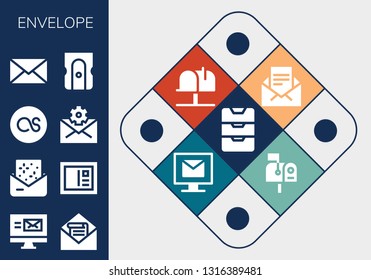 envelope icon set. 13 filled envelope icons.  Simple modern icons about  - Inbox, Mail, Invitation, Postcard, Lastfm, Email, Sharpener, Mailbox