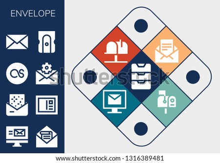 envelope icon set. 13 filled envelope icons.  Simple modern icons about  - Inbox, Mail, Invitation, Postcard, Lastfm, Email, Sharpener, Mailbox