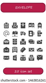 envelope icon set. 25 filled envelope icons.  Simple modern icons about  - Vote, Invitation, Mail, Mailbox, Arroba, Mail truck, Contact, Sms, Email, Inbox, Mails, Send, Postcard
