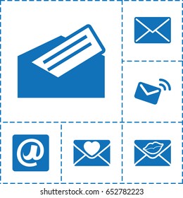 Envelope icon. set of 6 envelope filled icons such as love letter, at email, letter