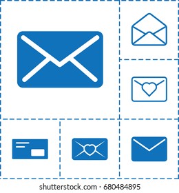 Envelope icon. set of 6 envelope filled and outline icons such as love letter, mail, envelop