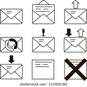 Envelope icon set black and white