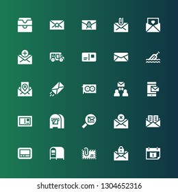 envelope icon set. Collection of 25 filled envelope icons included Appointment book, Mail, Envelope, Mailbox, Pager, Mail box, Postcard, Email, Graphic card, Message, Mail truck