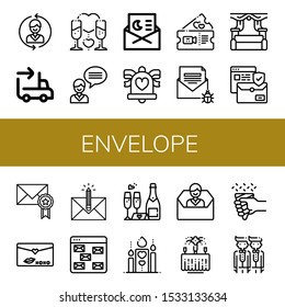 envelope icon set. Collection of Contact us, Sending, Romantic, Invitation, Wedding bells, Email, Wedding, Love letter, Envelope, Groom icons