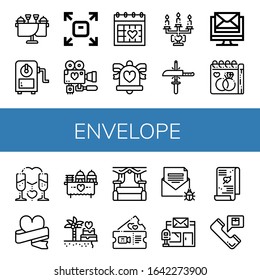 envelope icon set. Collection of Wedding, Sharpener, Sending, Wedding day, Wedding bells, Sharpening, Email, Romantic, Post office, Love letter, Contact icons