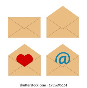 envelope icon set email with heart shape