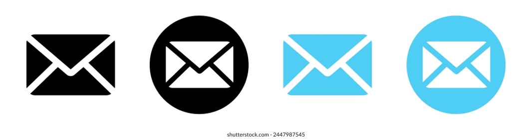 Envelope icon set. Email message icon. Mail icon vector. Paper document enclosed in an envelope. Mail icon button sign. Notification new message icons buttons. Vector illustration.