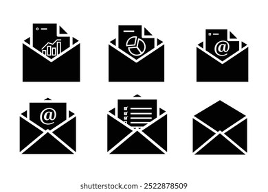 envelope icon set. emails and messages. Outline design style. Suitable for test or research result data, files, data, interactions. vector design template