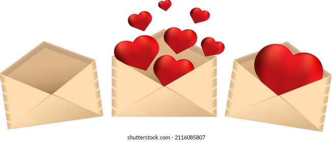 envelope icon set with hearts