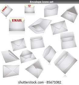 Envelope icon set isolated on white. vector